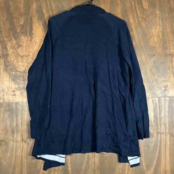 Ann Taylor LOFT Womens Sweater Navy Blue Striped Open Draped Cardigan Stretch L - Picture 10 of 12